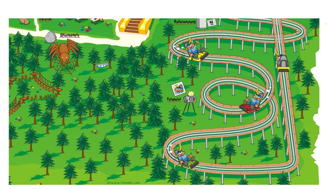 Illustration und  Maskottchen Kinderspielplatz Lauserland Alpine Coaster Alpbachtal Tirol Österreich